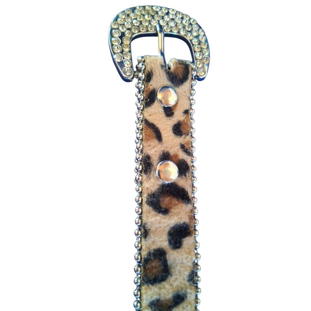 Nacona Leather Girls size 22 Western Rhinestone Bling Leopard Print Cowgirl Belt - Picture 2 of 10